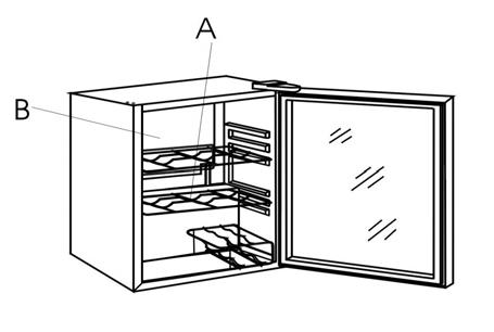 Description of the appliance (A) Adjustable Wine Shelves (For MCWC16MCG only) Shelves can be optionally placed on the guides inside the appliance where appropriate.
