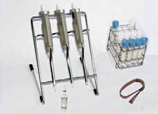 1001562 Support rack made from stainless steel for 3 pipettes Part No. 1001563 Tube rack made from stainless steel for 24 tubes (6x4) of 75x13 mm VAC tubes. Part No. 1001574 Flask containing 10% calcium chloride, quantity 30 units.