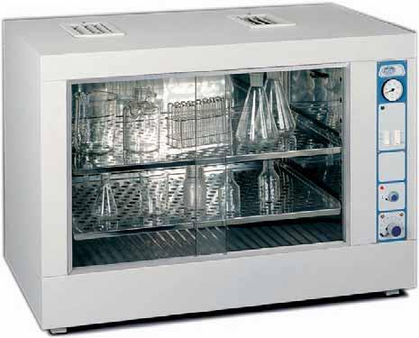 Glass drying oven Dryglass FAN ASSISTED AIR CIRCULATION. ADJUSTABLE TEMPERATURE FROM 40 C TO 170 C. SAFETY: EN.61012 STANDARD OVER TEMPERATURE SAFETY CUT OUT FITTED. DIN 12.880.