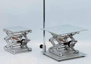 LABORATORY JACK LAB-ELE With anodised aluminium base. Part No. 1000294 Part No. 7000295 Usable platform: 120 x 140 mm. Elevated height: 260 mm. Maximum support weight: 7 kg. Top plate: 200 x 200 mm.