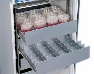 Blood Bank A, System of 5 drawers of 18 bags per drawer. Capacity 90 bags. Part No 1001501 Blood Bank B, System of 5 drawers of 30 bags per drawer. Capacity 150 bags. Part No. 1001502 Blood Bank C, System of 5 drawers for 40 bags per drawer.