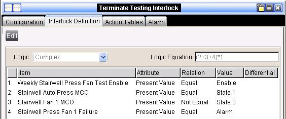 Figure 18: Terminate Testing Interlock Definition The Terminate Testing Interlock Action Table is shown in Figure 19.
