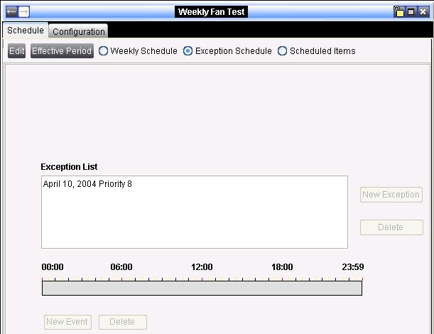 The Weekly Test Schedule Exception (Figure 27), when configured, allows an exception to the scheduled Weekly Fan Test.