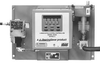 Model 85530 Lubrication System Controller Controls lubrication frequency and monitors supply line pressure. The LCD displays operating status.