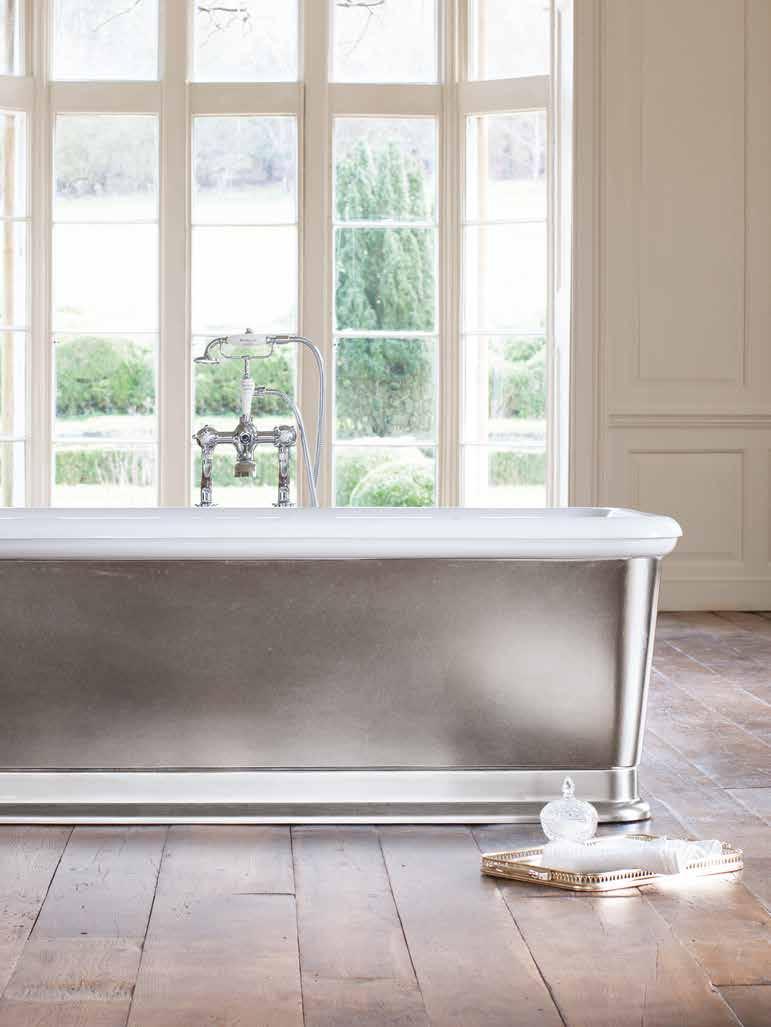 BATHS * The London Rectangular bath comes in a white finish, as show opposite. The exterior can be primed and painted. The photograph shows the bath painted in Craig & Rose paint in Sensual Silver.