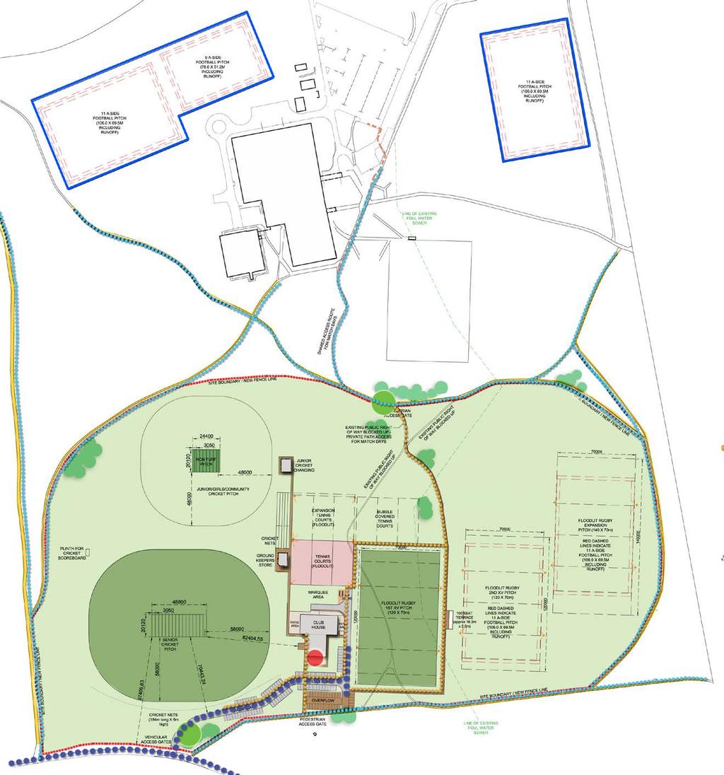 3.0 Proposed Layout Pedestrian access gates to the south and the north of the site allow for permeability through the site connecting to Temple Park. Match day Visitor and Coach Parking.