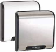 Universal voltage hand dryer culus Listed and CE marked. B-7128 TrimDry Surface-Mounted Hand Dryer Part of the QuietDry Series at a mere 71 dba sound level.