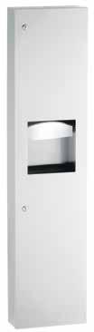 COMBINATION UNITS B-3803 Recessed Paper Towel Dispenser/Waste Bin Satin-finish stainless steel. Dispenses 600 C-fold, 800 multifold or 1100 single-fold towels. Removable, leak-proof, 23.