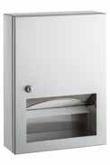 PAPER TOWEL DISPENSERS B-359039 Surface-Mounted Paper Towel Dispenser Satin-finish stainless steel. Dispenses 300 C-fold or 400 multifold towels. Door has key lock and full-length piano hinge.