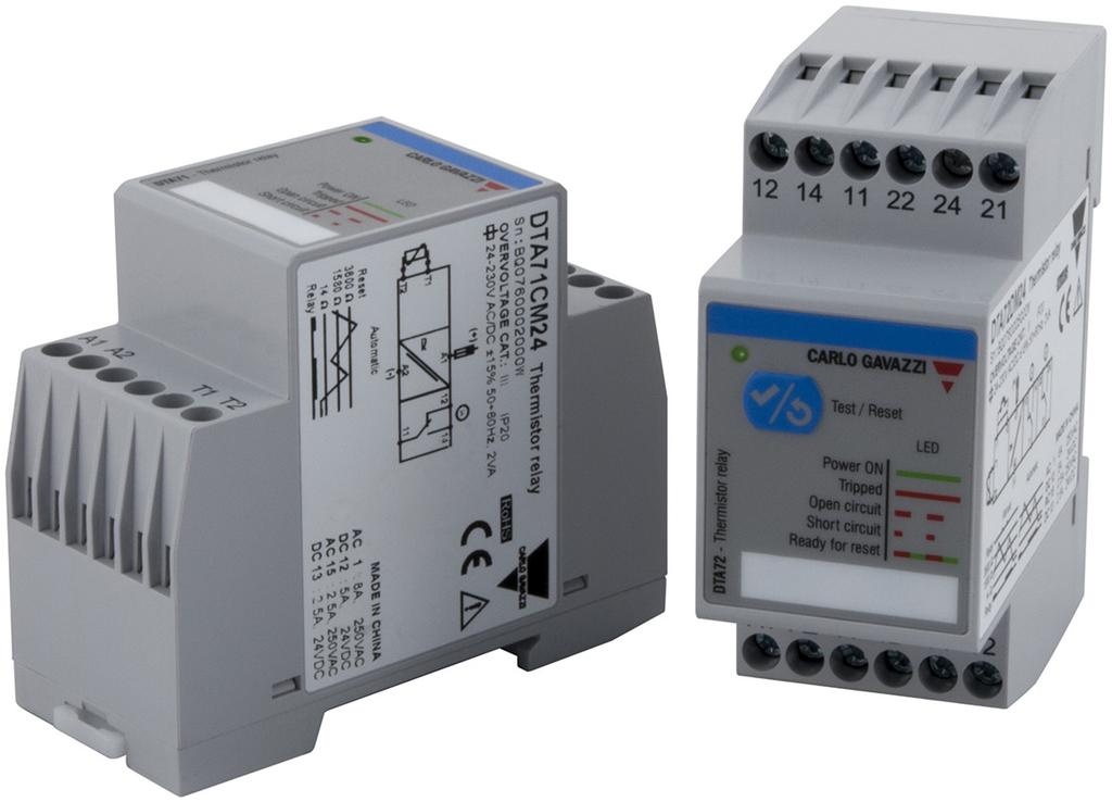 DTA Motor thermistor relay Description DTA71 and are precise Motor thermistor monitoring relays. They can monitor up to 6 motor temperatures through the motor internal temperature.