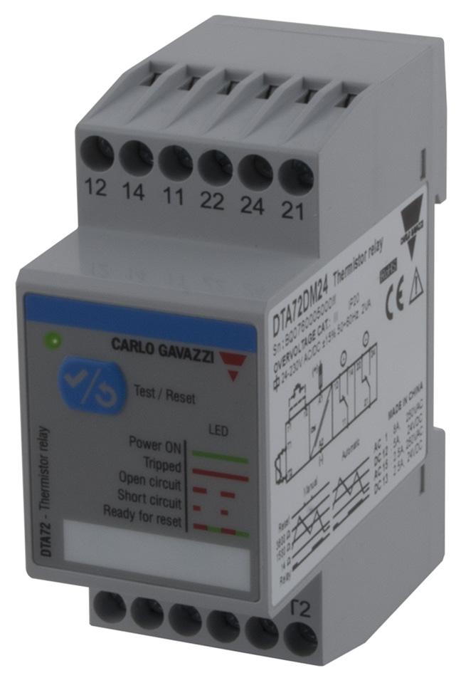 Monitor thermistor relay Main features Reset input for remote pushbutton. 35mm low profile DIN enclosure. Screw terminals CE & UL approved. Main function Motor thermistor monitoring.