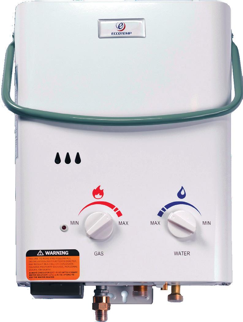 L5 20 minute automatic safety shutoff timer Battery igniter - no electricity needed Minimum flow rate is approximately 0.4 gallons per minute Up to 18 hours of use on a 20 lb.