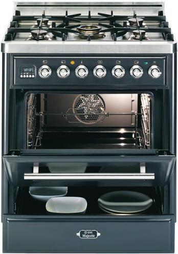 red (RAL 3020) (shown with 5 7/8" backguard) 5 burners UMT-76-DVGGM matte graphite (shown with optional 2 ½" island trim) Functions of the
