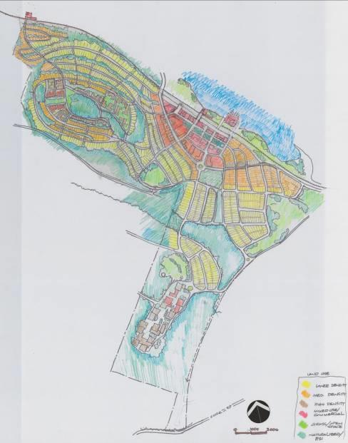 The design workshop produced a conceptual plan based on the discussion, drawing, and general agreement on the many planning issues related to green site development.