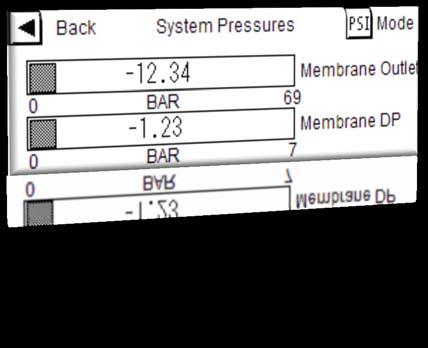 These additional screens are also available for display in both PSI and Bar format. To change from PSI to Bar press the Bar button in the upper right section of the pressure monitoring screen.