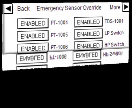 From the home screen press on the indicated area to access the Emergency Sensor Override menu.