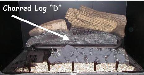 Place charred log D as shown Between rear burner