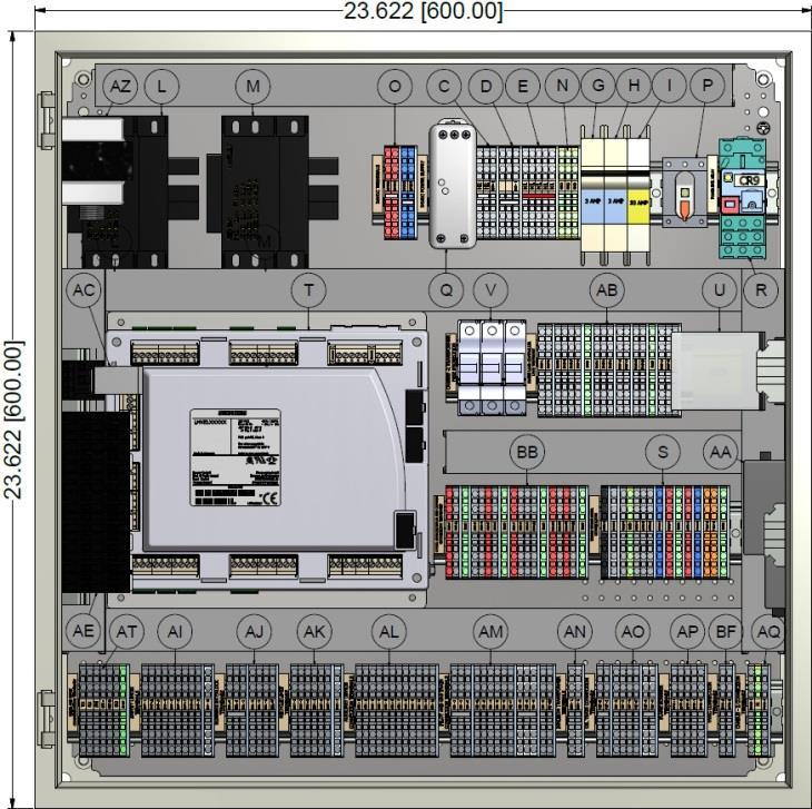 TS Series Internal Panel Parts Descriptions 24 x 24 x 10 Combustion Enclosure TS-CEx22-xXXx-xX2-XXXX A- N/A B- N/A C- 120 VAC H1 power distribution terminals D- 120 VAC H2 power distribution