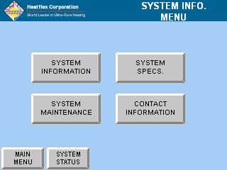 9.1. SYSTEM INFORMATION MENU SCREEN The System Information, System Specifications, System Maintenance, and Contact Information