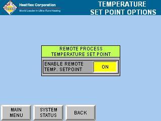 Figure 15-1: Remote Process Temperature Set Point Note: The appearance of the Temperature Set Point Options screen may vary depending on the Aquarius I/