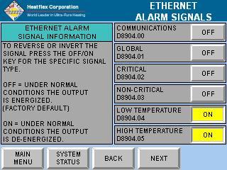from the Aquarius I/II and will directly affect the lamps on the Ethernet Alarms screens and the Ethernet Status screen.