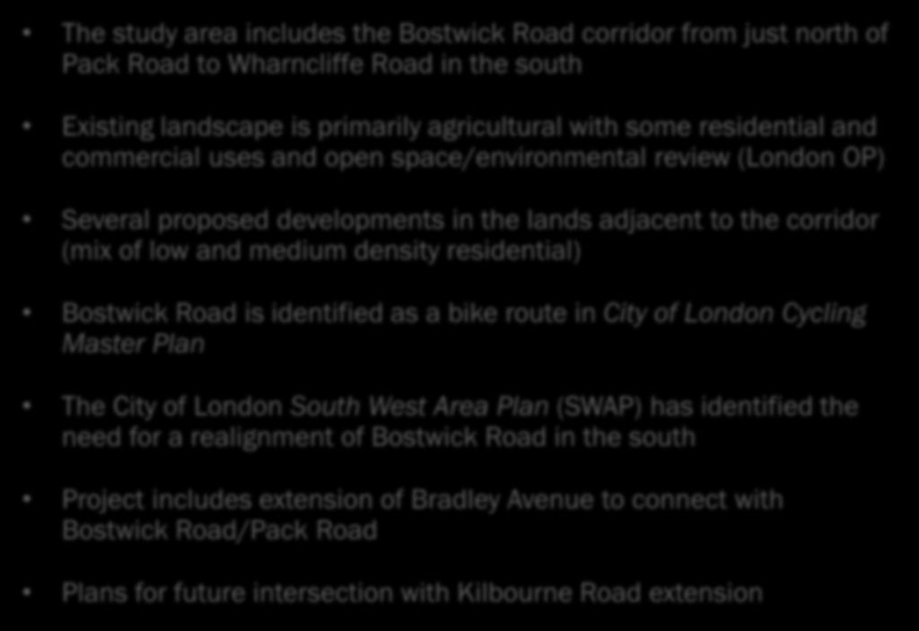 and medium density residential) Bostwick Road is identified as a bike route in Cycling Master Plan The South West Area Plan (SWAP) has identified the need for a
