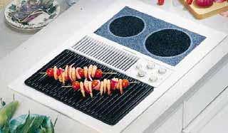 One-piece grill grate and porcelainenameled reflector pan can be removed for cleaning in sink or dishwasher. RIBBON MODULE Patterned glass top with one 8" and one 6" ribbon heating element.
