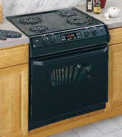 SLIDE-IN RANS: 30" DOWNDRAFT ELECTRIC These models include Powerful downdraft venting system Two-speed fan Self-cleaning oven Glass oven door with window Designer-style handle Electronic clock and