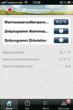 Via the App the most important settings as operating mode, daytime temperature, economy mode, SHW temperature, timer programme may be
