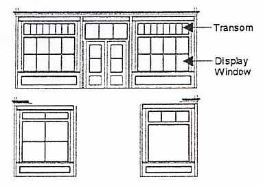 Parapets: should be proportionate to the building should be trimmed (outlined) in wood and painted Upper window designs Windows Windows are one of the most character-defining aspects of a building.