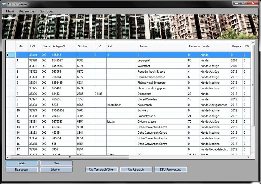 View the inputs and outputs on the ZR (central unit) Administration of elevators With the help of the software it is possible to manage all elevator systems on a computer.