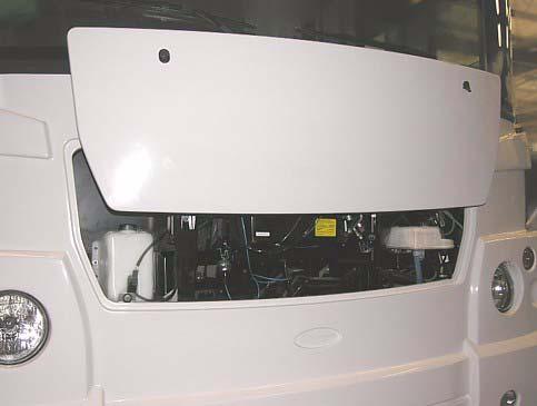 SECTION 3 DRIVING YOUR MOTOR HOME FRONT SERVICE ACCESS (Hood) The hood panel can be opened for access to service items such as: air hose connector (diesel chassis only) windshield washer fluid