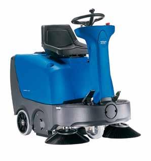 FLOORTEC R 360 - Ride-On Sweepers With Manual Dump Powerful vacuum motor and large filter, for continuous dust free sweeping Two side brooms for wide sweeping path Quick and easy change of filters,