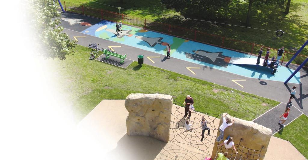 It can be used around complex configurations of playground equipment and ground contours.