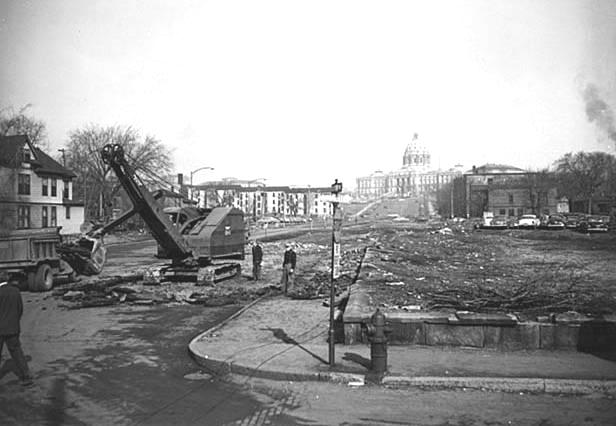 Cedar Street in 1953 as demolition began.