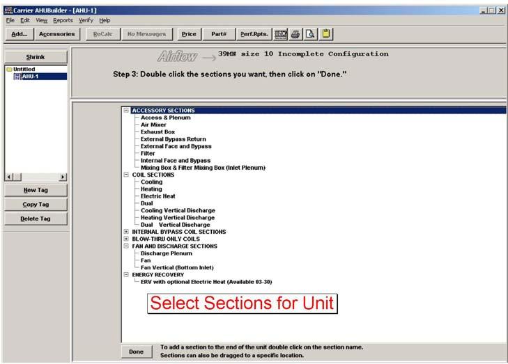 Figure 73 Section Selection Step 3: Once sections are selected, complete the configuration details for each section.