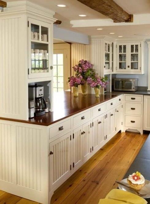 BEADBOARD CABINETS Beadboard cabinets, with their evenly spaced, interlocking grooves and tongues, give the