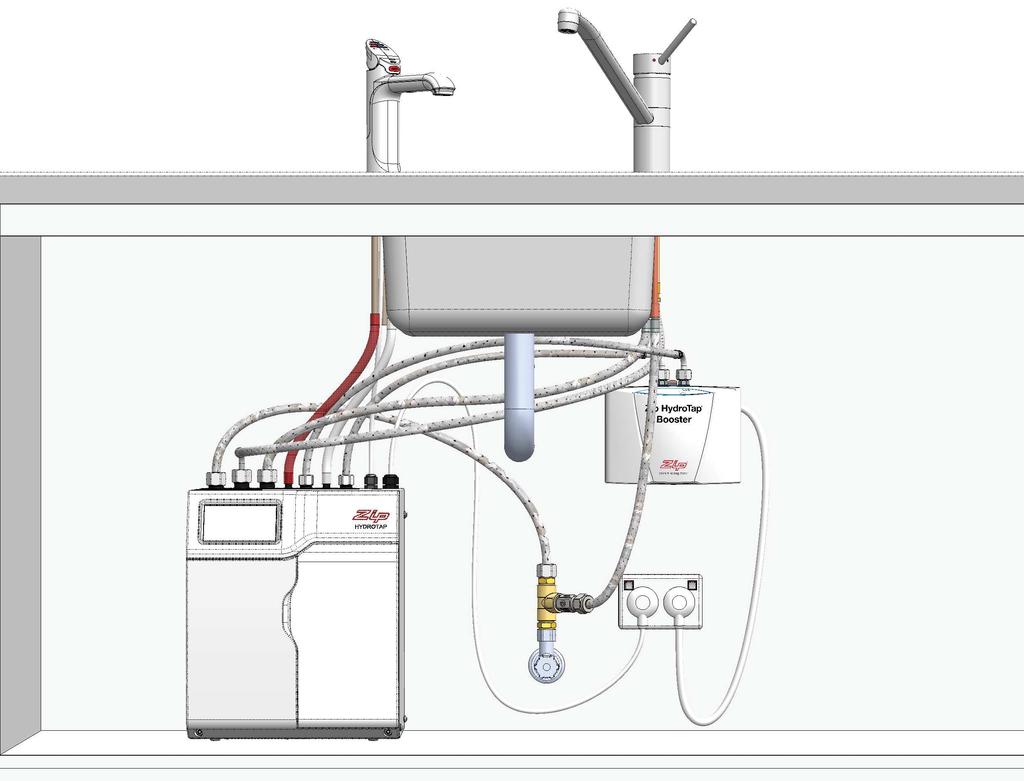 Installation Instructions 5.8 Model BH240 3-In-1 and BAH240 4-in-1 BRAIDED HydroTap Mixer Connections RED Booster CLEAR Note: All silicon tubes must be cut to size.