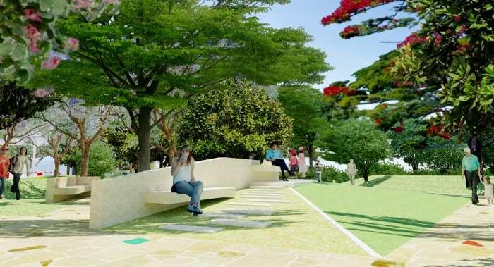 public open spaces, retails, community facilities, covered pedestrian network &