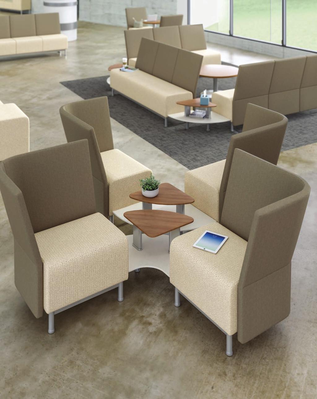 Versatile Asset Neighbor seats, tables and armrests configure in modular units to meet multiple needs, including alternative postures, bariatric support and privacy.