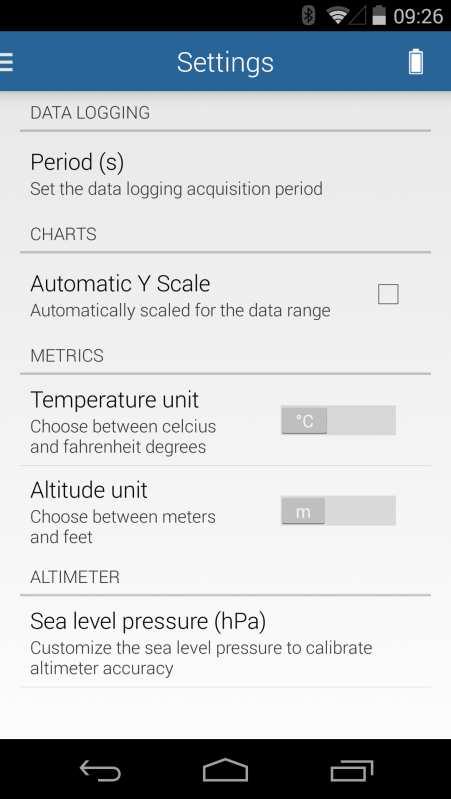 A folder called MEAS sensor tag is available in your internal storage and contains all your data logs: 3 SETTINGS
