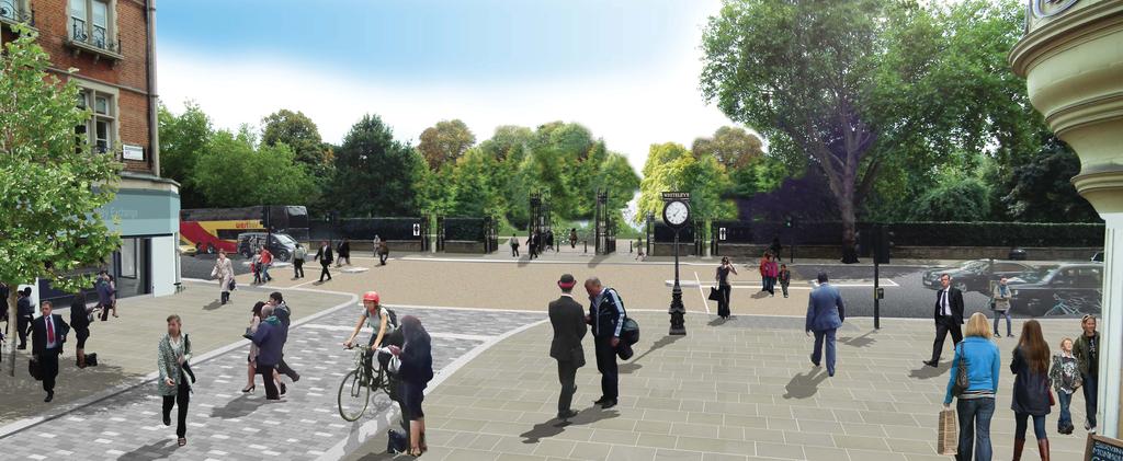 REDEFINING QUEENSWAY CONCEPT DESIGN ARTIST IMPRESSION - BAYSWATER ROAD JUNCTION Proposed view Opportunity to connect Queensway and Kensington Gardens,
