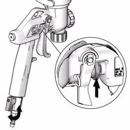 To achieve uniform spray pattern, adjust air valve and flow adjustment nut on