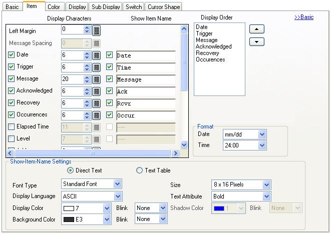 (6) Item Settings ) Click and open the [Extended] settings. 2) Here on this tab, you can make each setting such as showing/hiding items, Show Item Names, and Display Order.