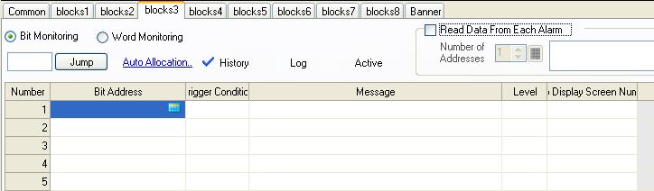 (3) Message registration for each block Select [blocks3]. For [blocks], [blocks2], and [blocks4], data has been already entered.