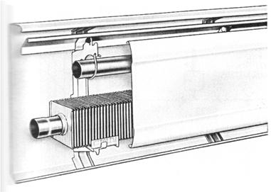 showing the finned tube and supply pipe.