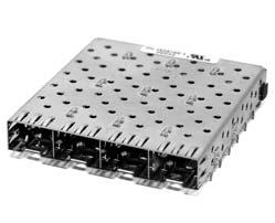 The SFP cages are fully RoHS compliant with a Tin finish over Nickel subplate. The connector uses the same press fit technology as was incorporated into the stacked SFP connector system.