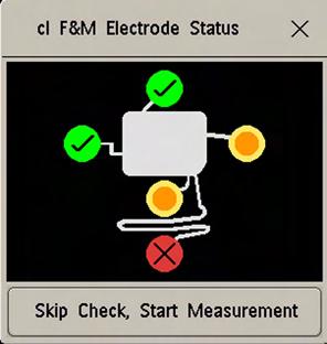 4 Cableless Monitoring At the Monitor After you have placed the CL F&M Pod on the electrode patch, the cl F&M Electrode Status window opens at the monitor.