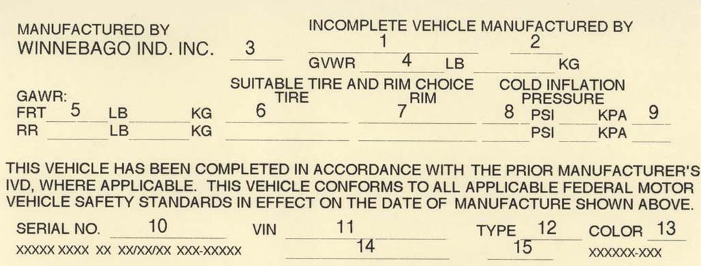 SECTION 1 INTRODUCTION VEHICLE CERTIFICATION LABEL This label is affixed to the lower driver side armrest panel, driver door, or the driver side door jamb, depending on model.
