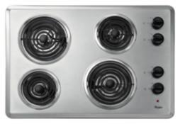 Upswept SpillGuard cooktop QuickSelect system Infinite heat controls On indicator light ReadySet system (2) 6" 1,500W high-speed coil elements (2) 8" 2,600W high-speed coil elements